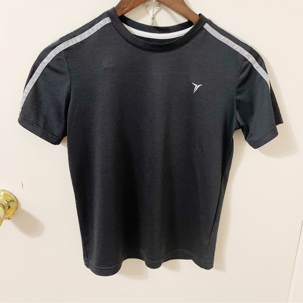 5/$25 Old Navy Kids boys Go-Dry black active gray striped tee shirt large 10-12